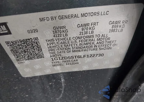 2020 Chevrolet Malibu Lt z USA, uszkodzony, nr VIN 1G1ZD5ST6LF122730